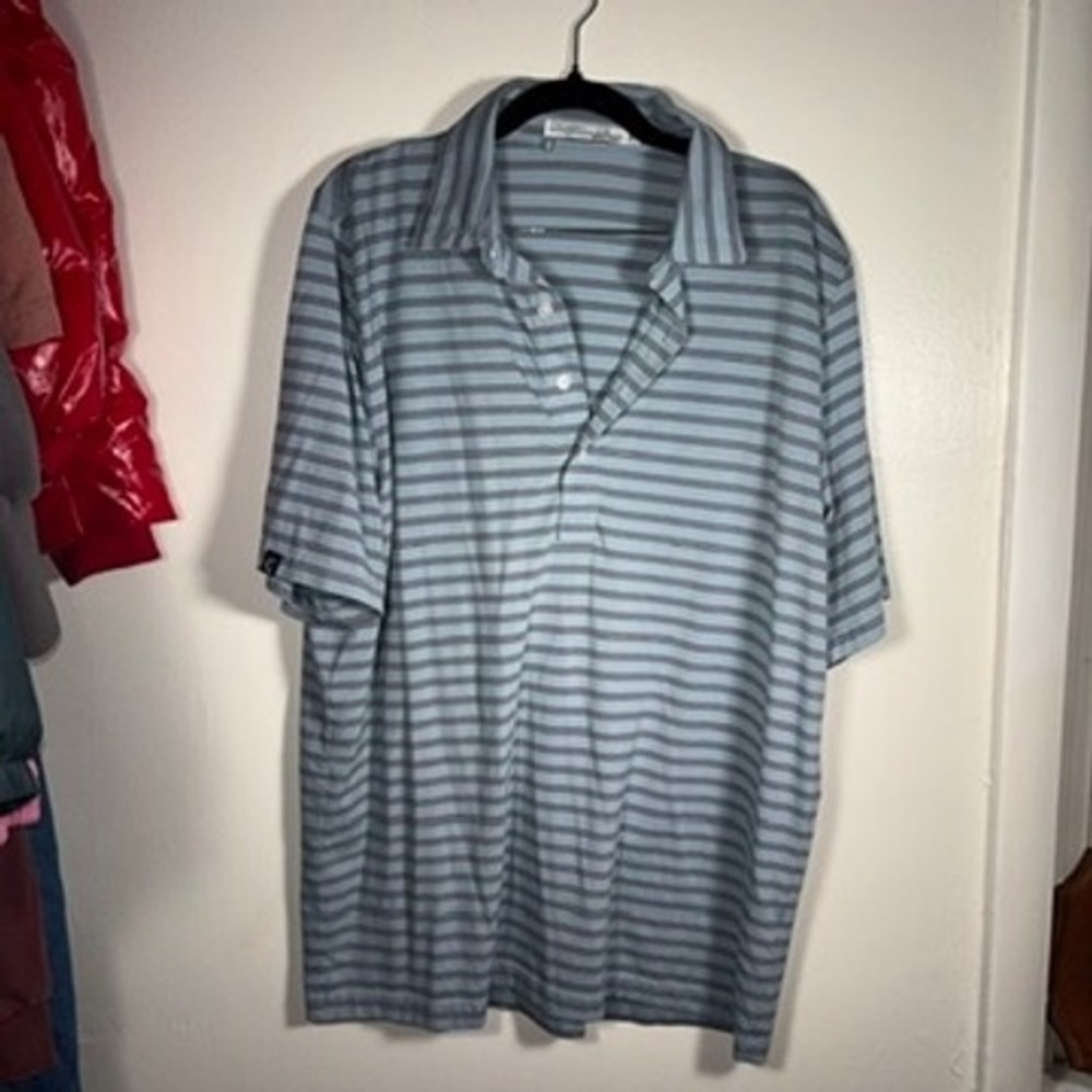 Criquet Polo Shirt Mens Sz L Blue Striped Pima Cotton Golf Preppy - Picture 3 of 8